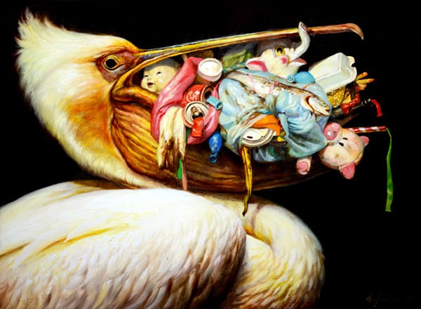 Martin Wittfooth surreal stork baby animal painting 