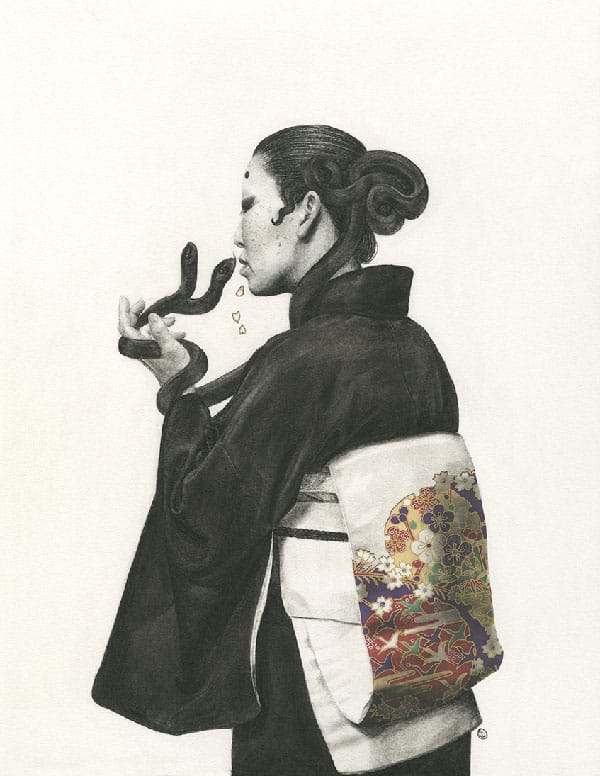 Stephanie Inagaki drawing two headed snake 
