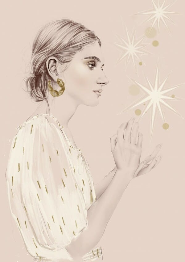 Emma Leonard woman in gold and white dress painting