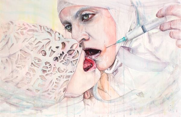 Anne Bengard Watercolor Painting Man Woman Needle