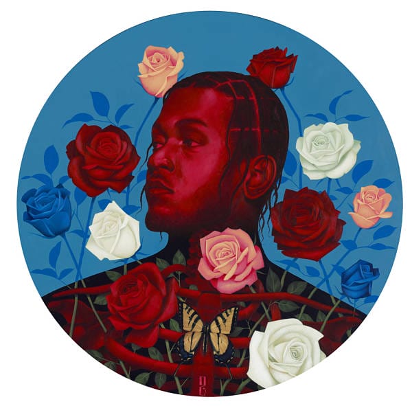 Gustavo Rimada "To pimp a butterfly" surreal portrait roses painting 