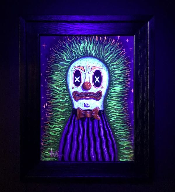 Jeremy Cross Circus Punk Clown black light painting "SPOOKHAUS!"
