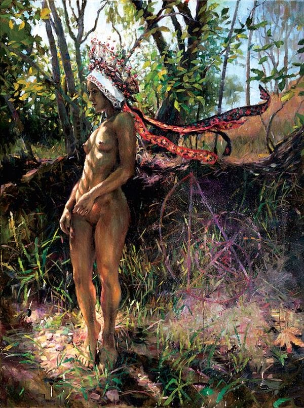 Natalia Fabia nude woman forest oil painting