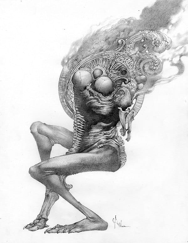 Allen Williams dark art drawing Hidden Light at Copro Gallery