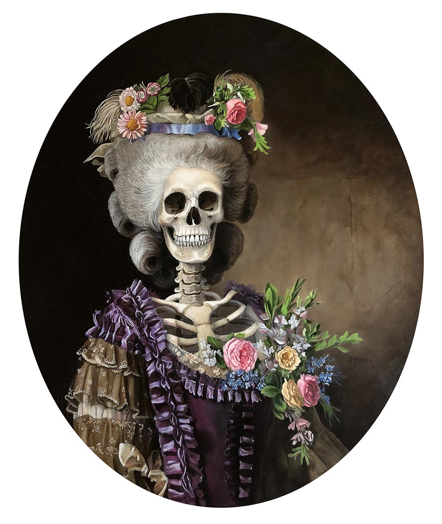 Michele Melcher - "The Countess" pop surreal skeleton painting 