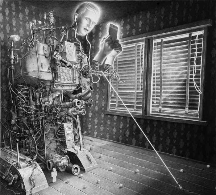 Laurie Lipton surreal graphite drawings at Dreams and Divinities