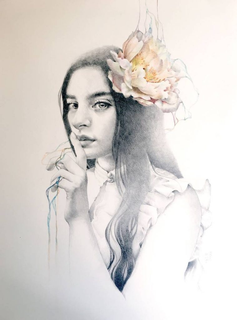 Erica Calardo surreal portrait drawing 