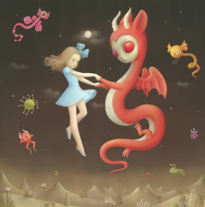 Nicoletta Ceccoli girl floating with dragon