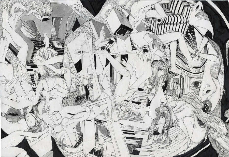 Eva Redamonti surreal black white illustration