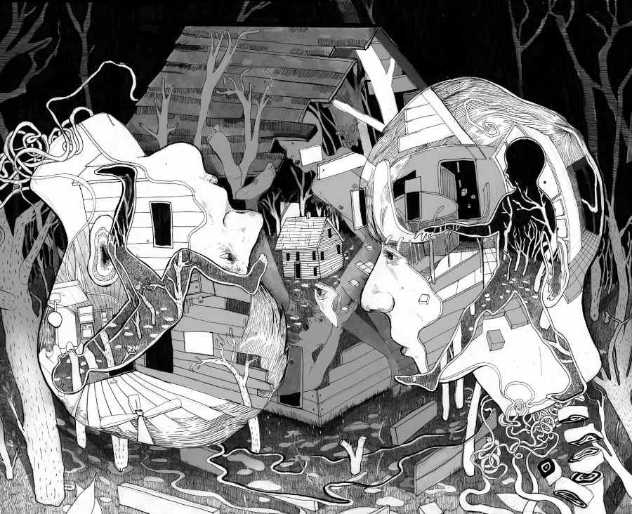 Eva Redamonti house black white illustration