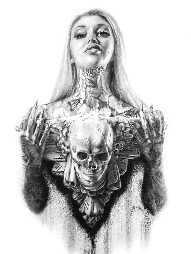 Adam McCarthy charcoal tattooed blonde woman