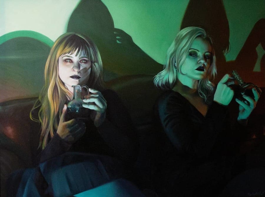 Rachael Bridge two woman with phones