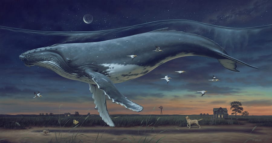 Winner of the 2020 Beautiful Bizarre Art Prize, artist Phillip Singer with his painting, "Night Trip".