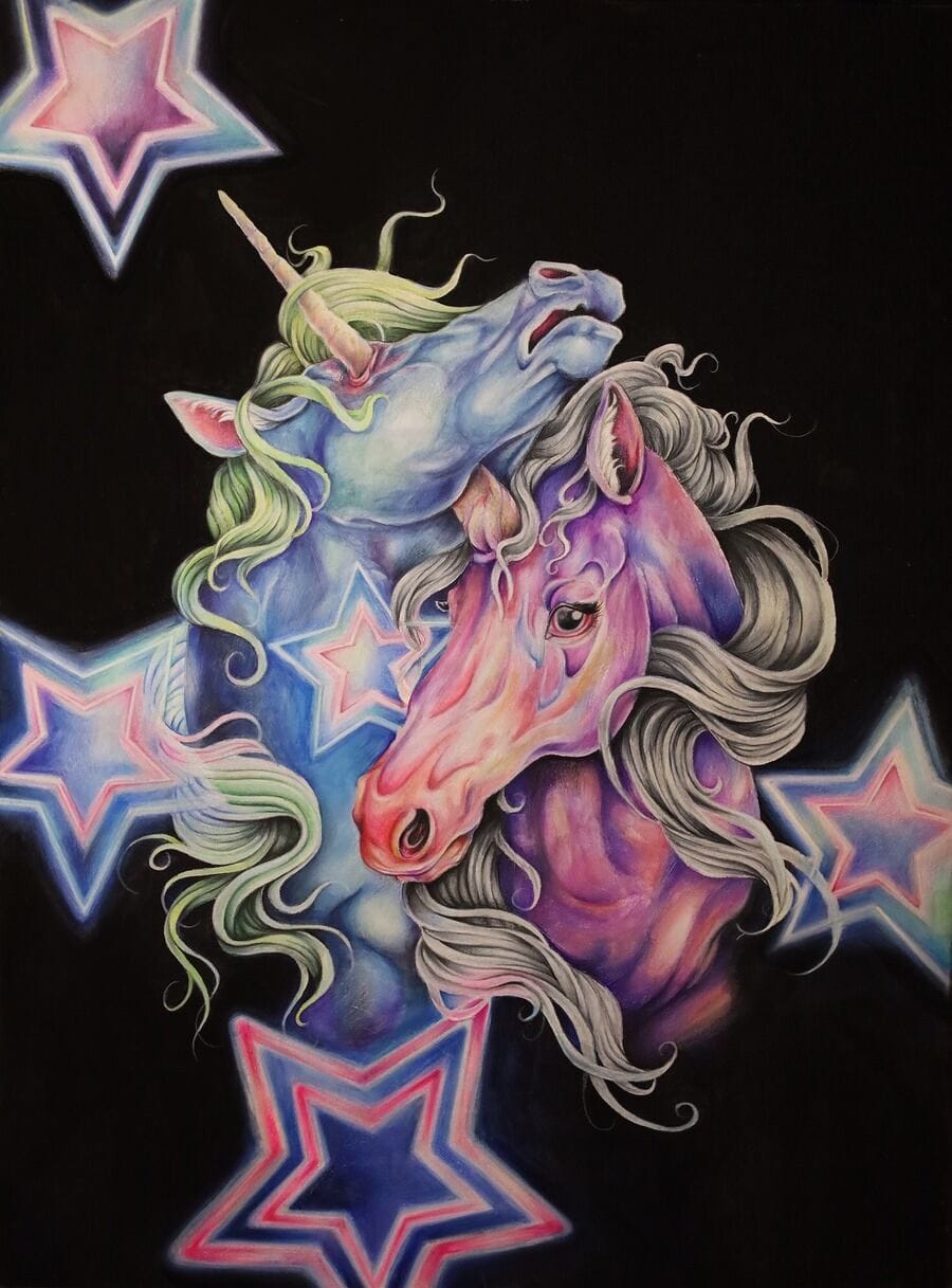 jamie forbes colour drawing of unicorns