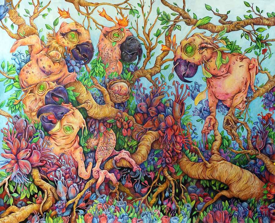 jamie forbes drawing of baby birds surrealist