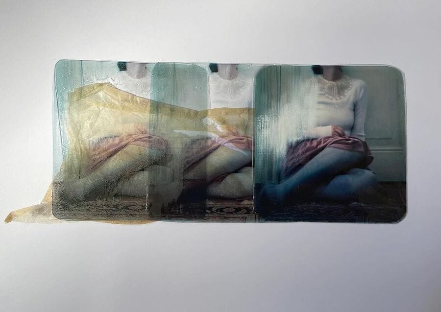 Ana Priscila Rodriguez scanned photographs of woman sitting on the floor