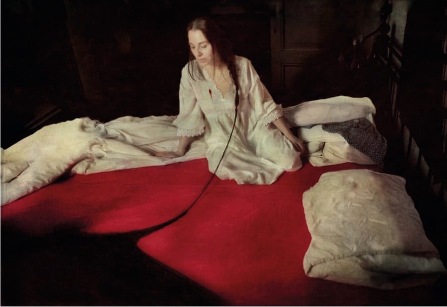 Ana Priscila Rodriguez painting of woman in nightgown on bed