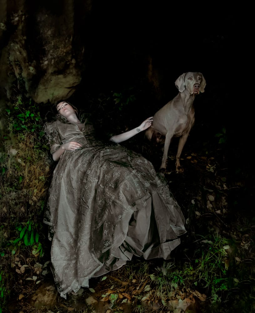 Diego Orlando painting of woman and dog