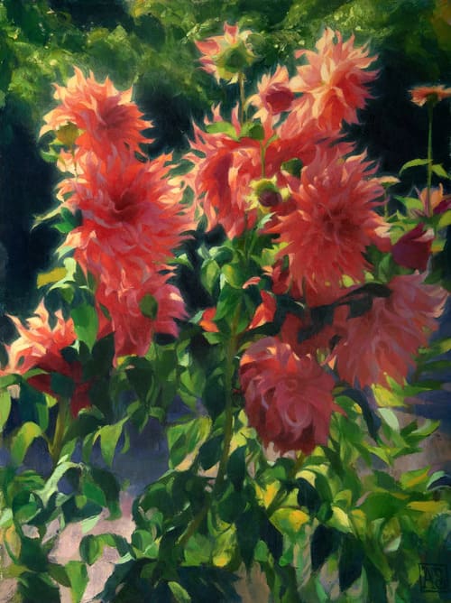 Painting of dhalias by Adrienne Stein