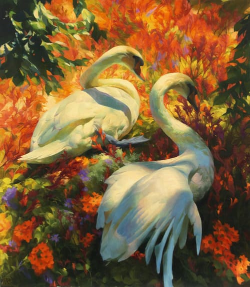 Painting of swans by Adrienne Stein