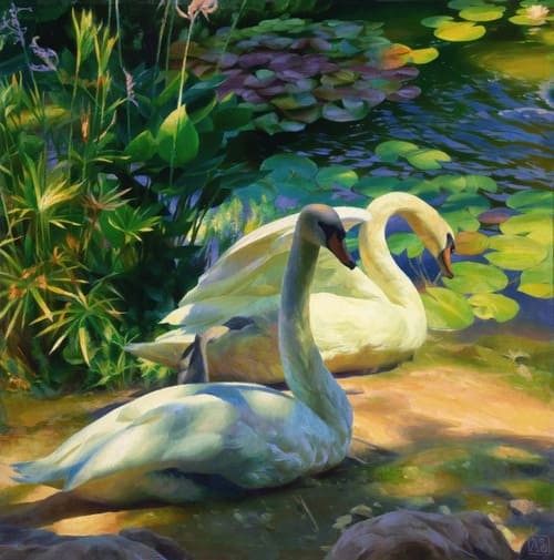 Painting of two swans by Adrienne Stein