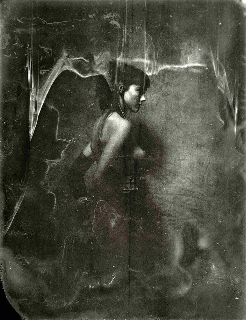 Abstract, black and white profile photograph of a woman by Jeremy Mann