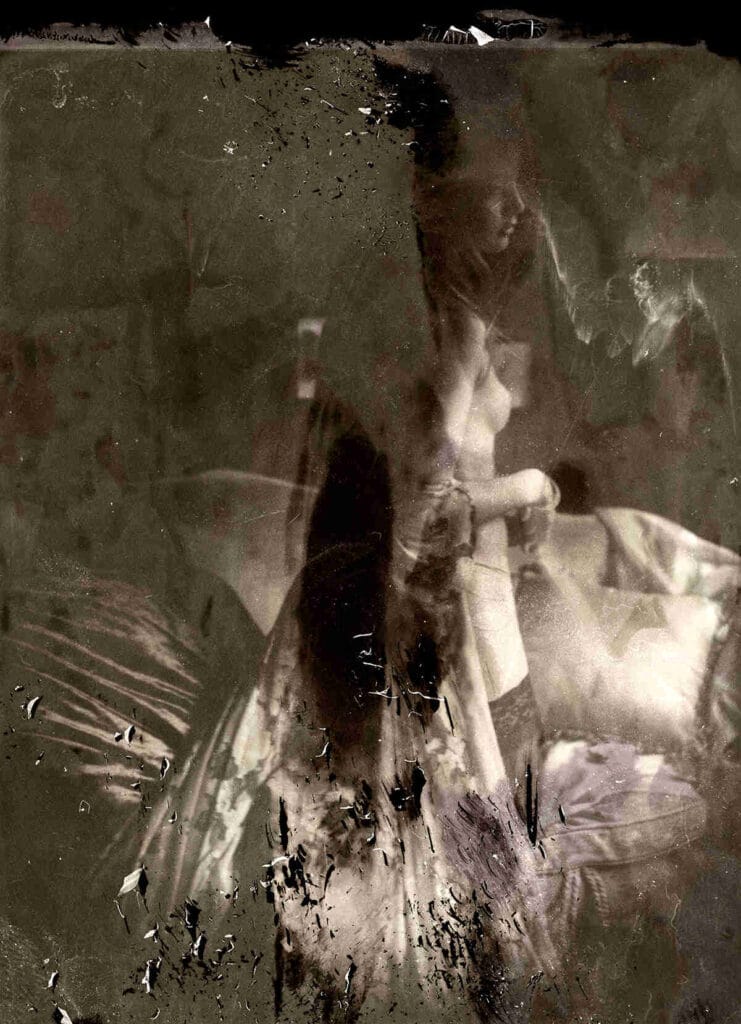 Abstract, black and white profile photograph of a woman by Jeremy Mann